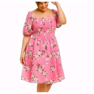 Draper James Smocked Puff Sleeve Floral Eyelet Dress " Pink Magnolia" Size 2X